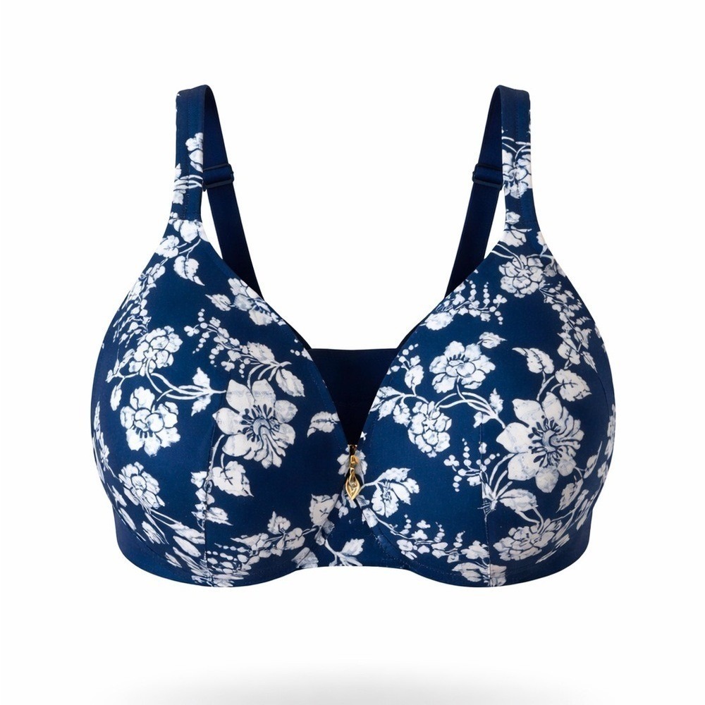 Cacique Lightly Lined Full Coverage Bra Size 40 H Floral Blue White